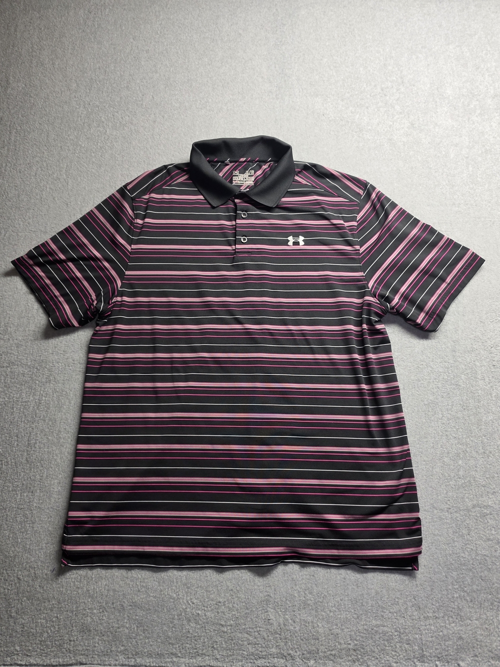Under Armour Loose HeatGear Polo Men’s XL Black/Pink Striped Breast Cancer Aware
